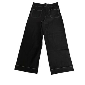 JNY Jones New York Black Cropped Wide Leg Pants Size 4 Stretch